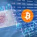 Bandera de Argentina, bitcoin y bolsa de valores.
