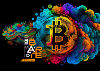 Bitcoin y logo de Premio B Arte 2023.