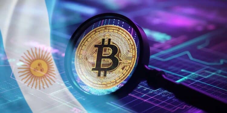 Bandera de Argentina y criptomoneda.