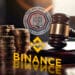Logo de binance y CFTC junto a martillo de ley.