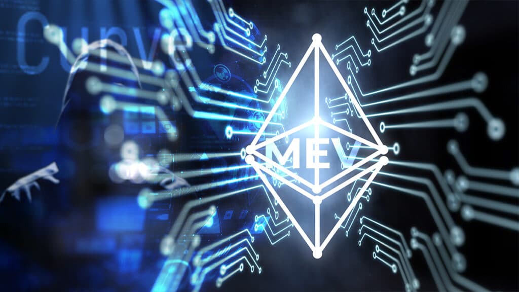 logo de ethereum en red digital con hacker en el fondo