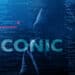 logo de Conic Finance sobre pantalla con codigo y hacker en el fondo