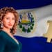 Monica Taher, bitcoin y bandera de El Salvador.