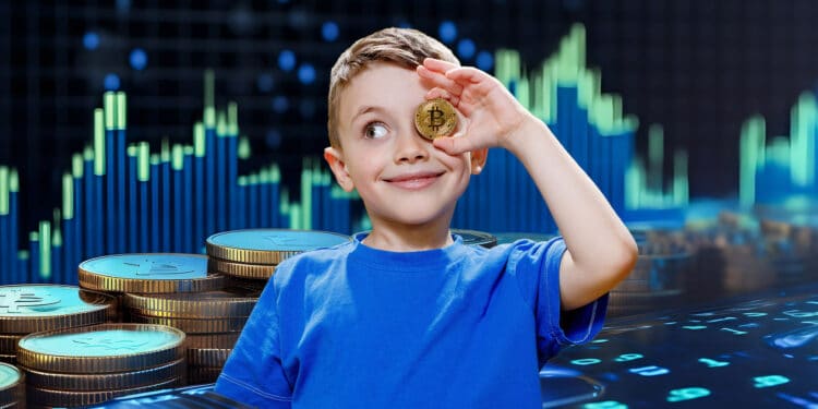 Niño y bitcoin.