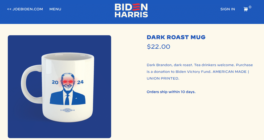 Taza de Biden con ojos de rayos láser.