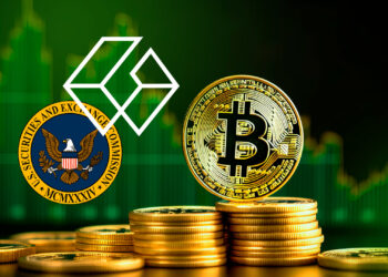 Bitcoin, SEC y logo de Grayscale.