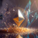 logo de ethereum entre grafico de precio y persona aprobando documento
