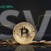 moneda de bitcoin con siglas SV y grafico de precio de binance en el fondo