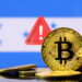 Bitcoin, bandera de Honduras y símbolo de alerta.