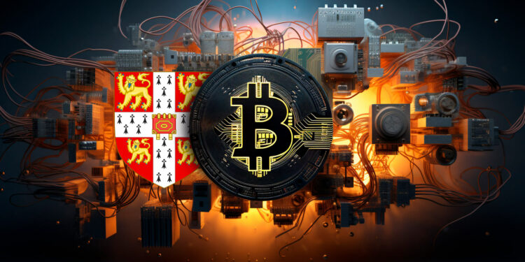 Energía eléctrica de bitcoin y logo de Cambridge.