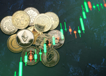 Criptomonedas y gráfico alcista.