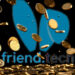monedas cayendo con logo de Friend.tech en el fondo oscuro