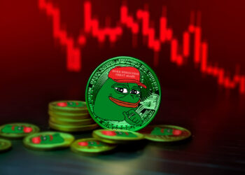 Criptomoneda PEPE y gráfico en caída.