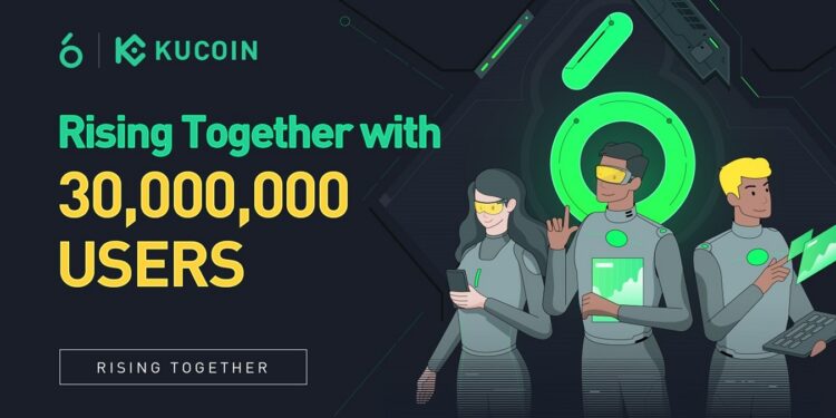 Pancarta promocional del evento Creciendo Juntos de KuCoin.