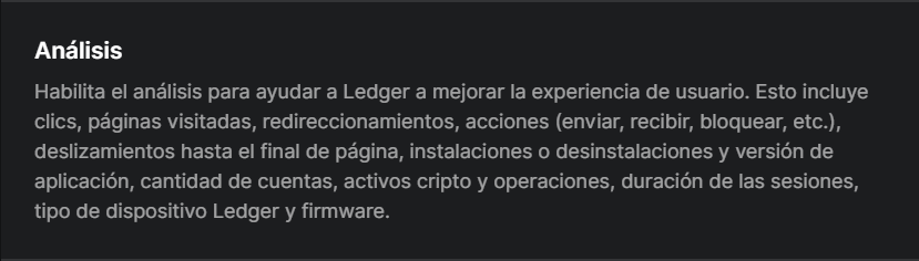Advertencia de Ledger Live sobre la recopilación de información de sus usuarios