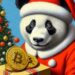 Un panda en navidad regalando BTC.