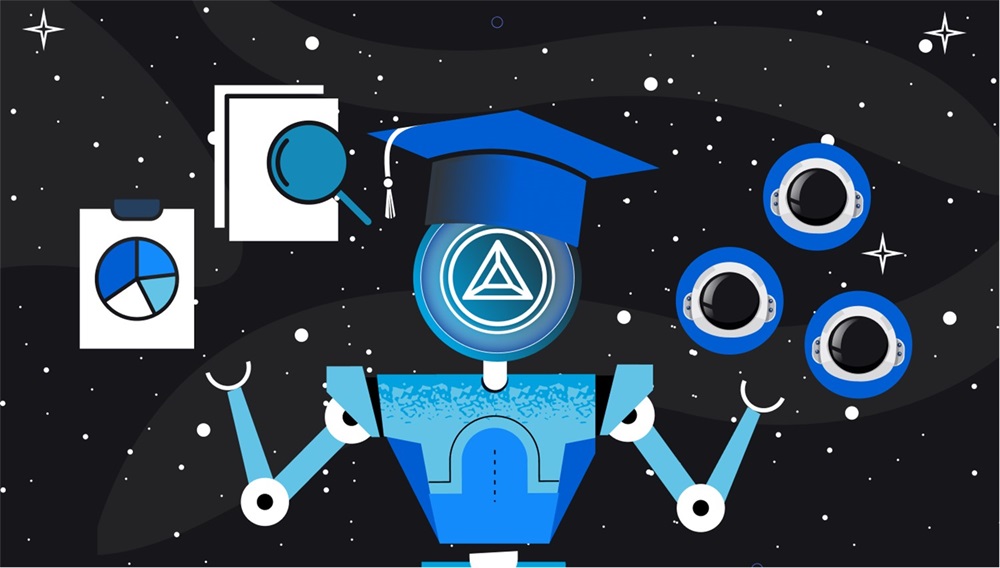 Robot con el logo de AlgosOne como rostro.