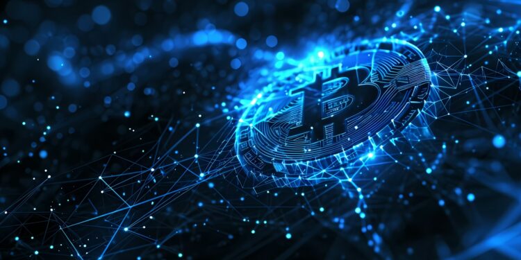 Símbolo de Bitcoin formado por enlaces electrónicos