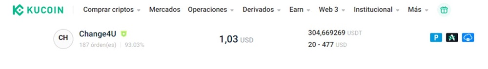Captura de pantalla de la aplicación P2P de Kucoin.