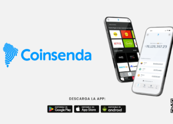 Imagen de dos telefonos celulares con el logo de la wallet Coinsenda al lado.
