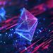 Símbolo de Ethereum en 3D sobre fondo digital