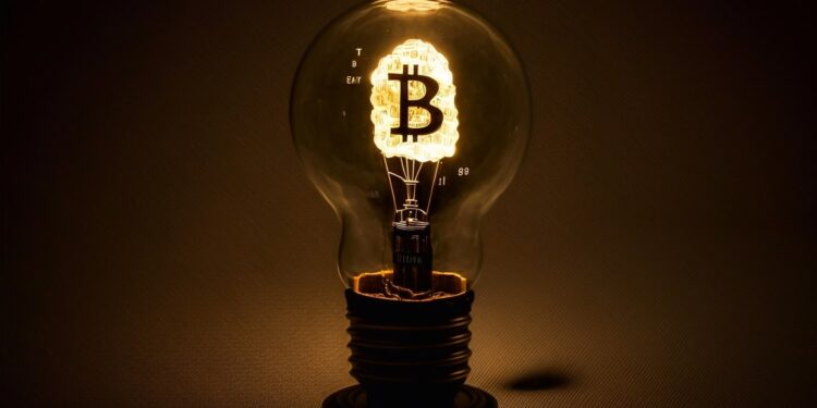 Un bolbillo con el símbolo de Bitcoin en su interior iluminado