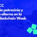 Pancarta promocional del evento Paris Blockchain Week patrocinado por BTCC.