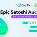 Pancarta promocional de la subasta del sat epic por el exchange CoinEx.
