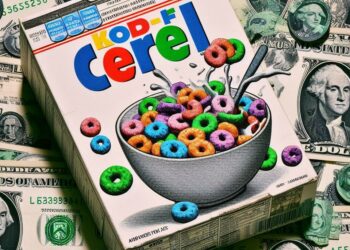 Caja de cereales sobre dòlares devaluados.
