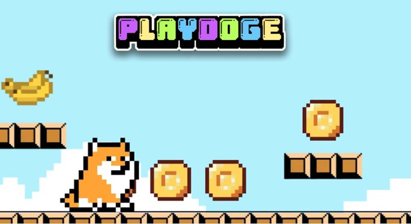 Perro pixelado y logo de PlayGoge