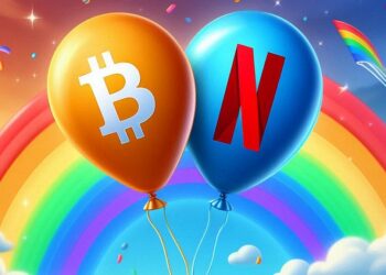 Dos globos: uno de Netflix y uno de Bitcoin.