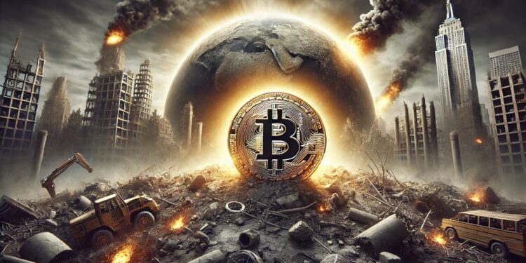 ¿Qué pasará con bitcoin en un escenario de crisis mundial? Imagen generada por CriptoNoticias mediante Dall-E, de OpenAI.