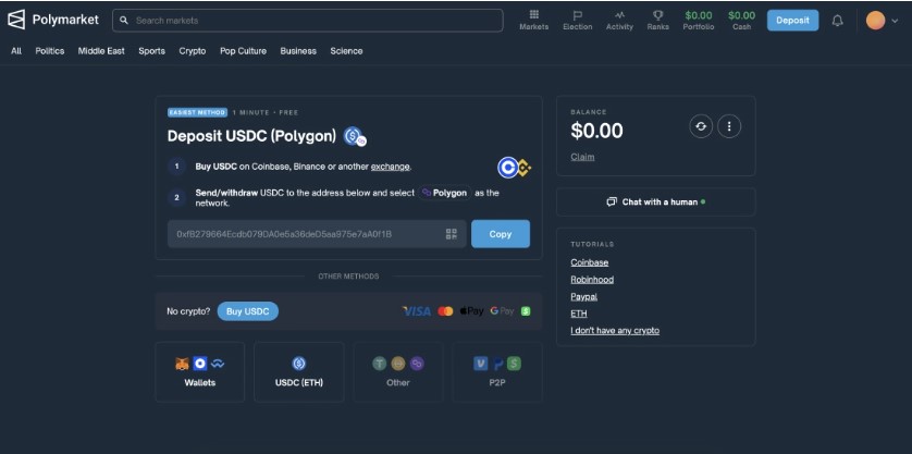 Depositar USDC en Polymarket