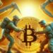 Un-yacimiento-minero-con-bitcoin-siendo-disputado-por-dos-bandos-de-guerra