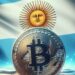 un bitcoin delante de una bandera argentina, arte digital