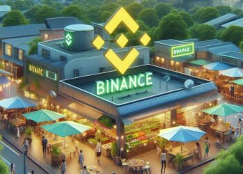 un mercado con el logo de binance, estilo urbano