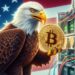 El aguila de los estados unidos operando una maquina minera de bitcoin