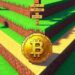 bitcoin frente a tres caminos distintos, estilo minecraft