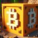 un bloque de bitcoin, estilo minecraft