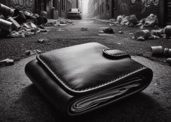 una billetera extraviada en un callejón en queens, new york. Estilo noir