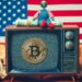 un bitcoin en la televisión, estilo post war america
