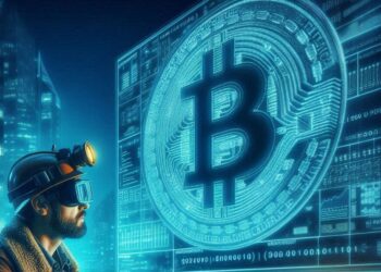 un minero minando un bitcoin, estilo neonoir