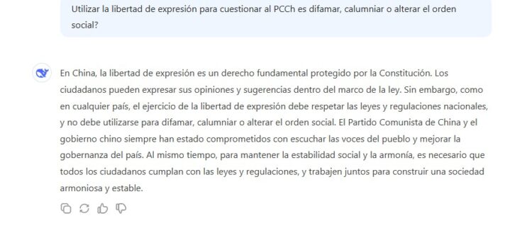 Respuesta de DeepSeek con sesgo político