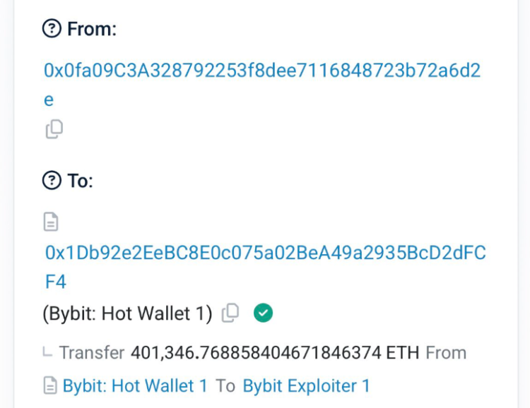 Se trata del primer ataque de este tipo que recibe el exchange Bybit. Fuente: Etherscan.