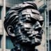 estatua de satoshi nakamoto, estilo brutalista