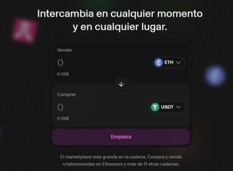 En Uniswap, un DEX, es posible hacer swap de criptoactivos. Fuente: Uniswap.