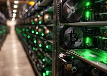 Estantes con múltiples mineros de Bitcoin.