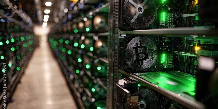 Estantes con múltiples mineros de Bitcoin.