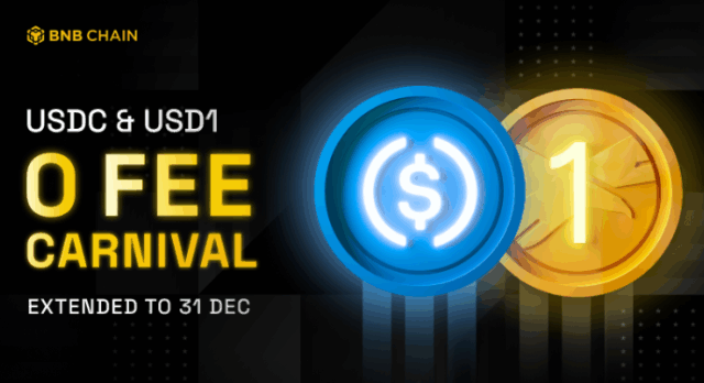 Anuncio de la BNB Chain sobre stablecoins  como USDC y USD1.