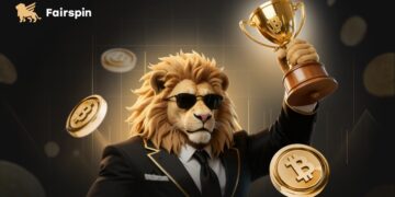 Un hombre en traje y corbata con cabez de leon levanta una copa trofeo en su mano izquierda.